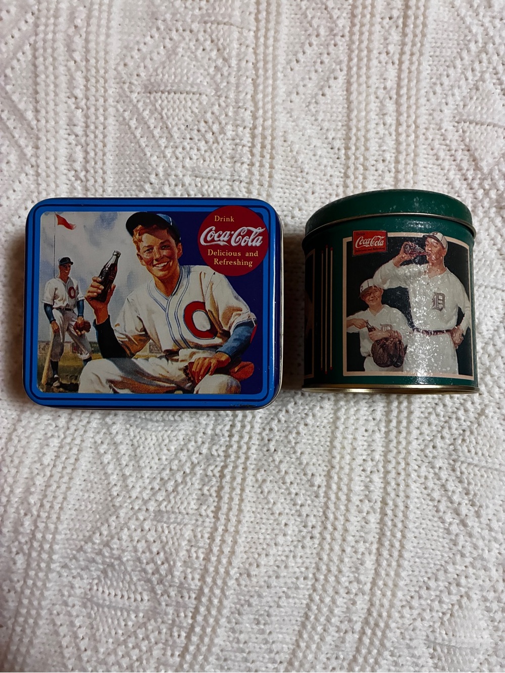 Coca-Cola Metal Tins lot of 2 Vintage Baseball Themed